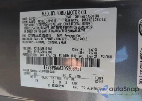 2013 Ford Mustang V6 из США, поврежденный, VIN 1ZVBP8AM3D5208951